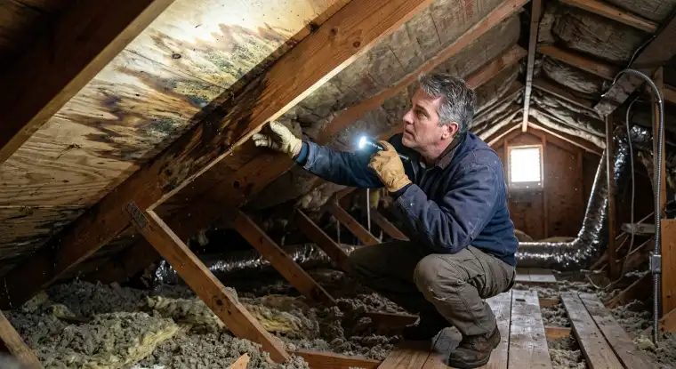 A homeowner inspecting their roof for leaks