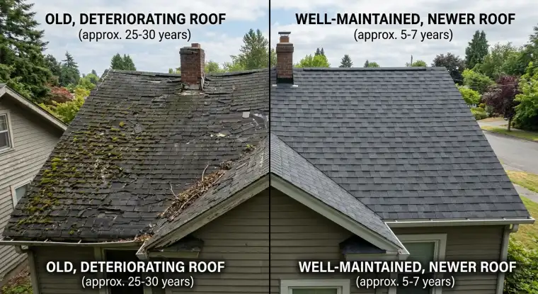 A roof with visible damage, highlighting common roofing problems