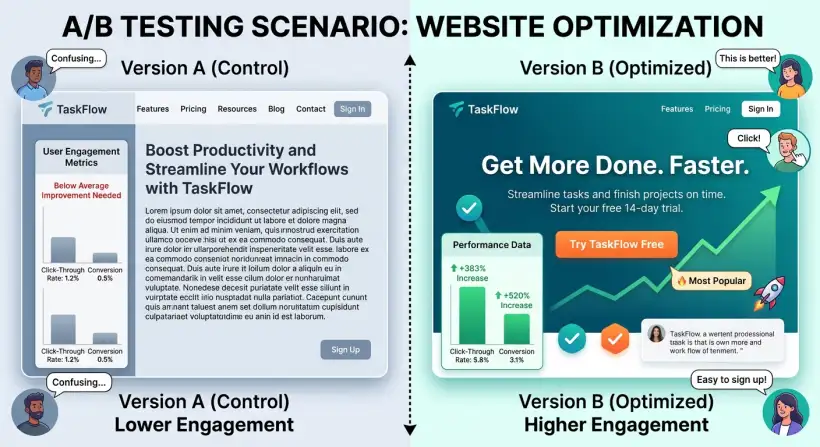 A visual representation of product optimization strategies, featuring charts, graphs, and a magnifying glass over a product image.