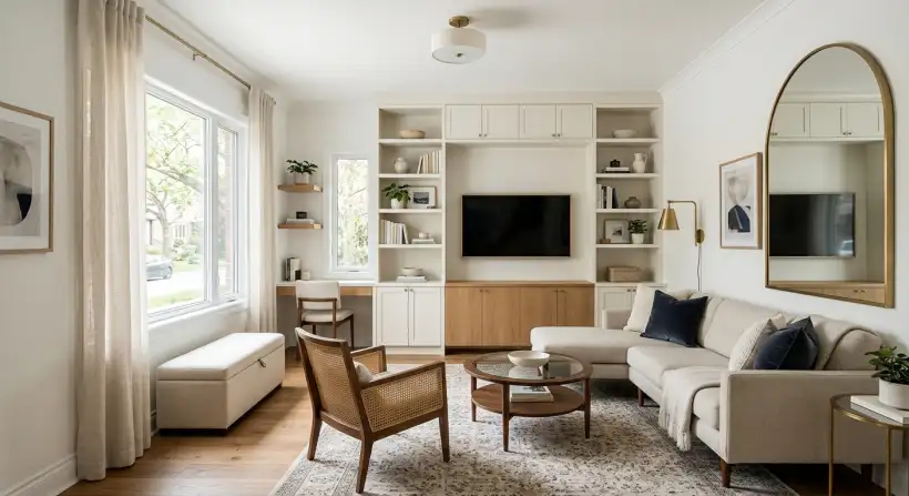 A beautifully designed living room with stylish furniture and decor, showcasing a sophisticated interior