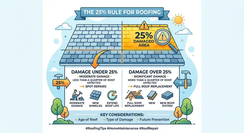 A homeowner on a ladder inspecting their roof