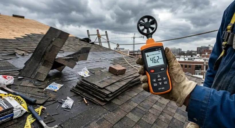 A homeowner inspecting their roof