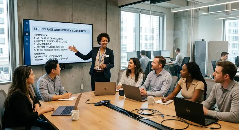 A padlock securing a laptop, symbolizing secure passwords.