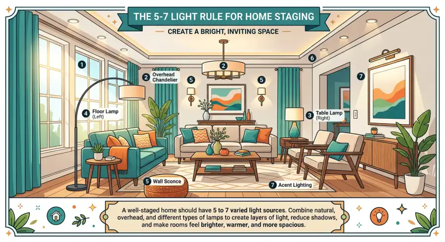 A bright, sunlit living room with large windows, showcasing how natural light enhances a home's appeal.