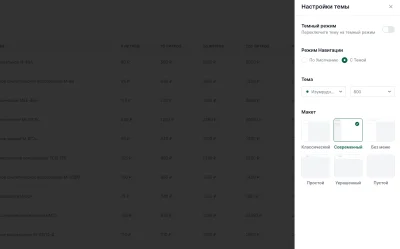 Меню настроек админ-панели