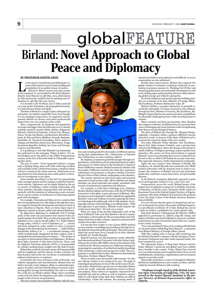 Secondary column context segment for Birland: Novel Approach to Global Peace and Diplomacy.