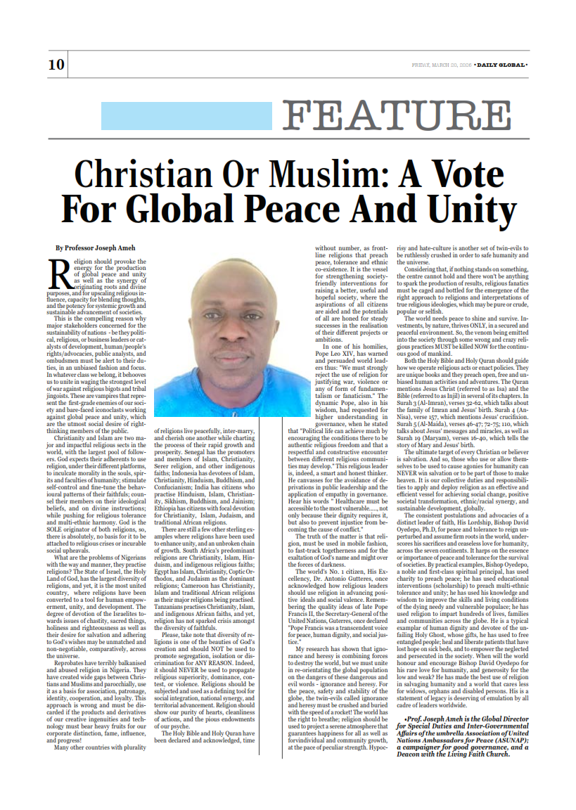 Secondary column context segment for Christian Or Muslim: A Vote For Global Peace And Unity.