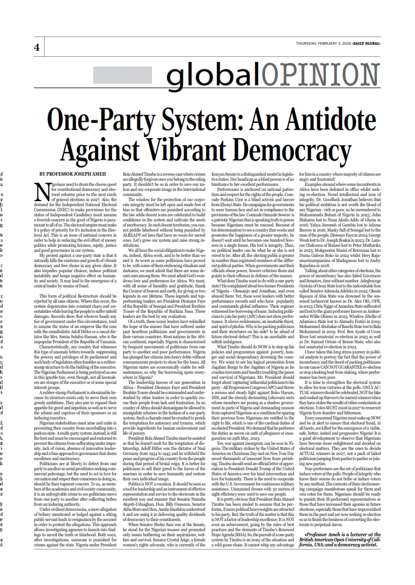 Secondary column context segment for One-Party System: An Antidote Against Vibrant Democracy