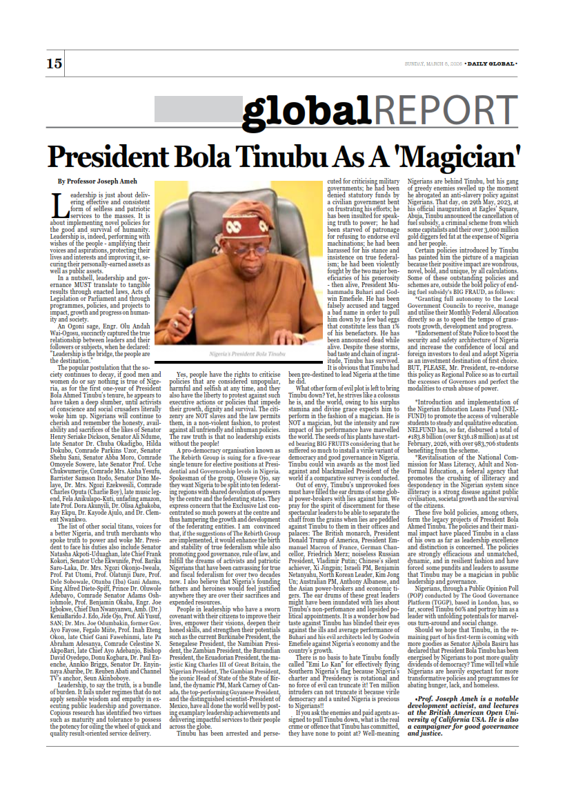 Secondary column context segment for President Bola Tinubu As A 'Magician'