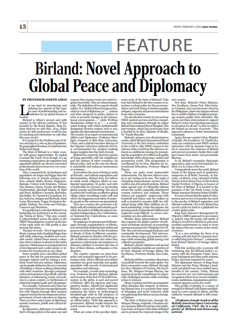 Secondary column context segment for Birland: Novel Approach to Global Peace and Diplomacy