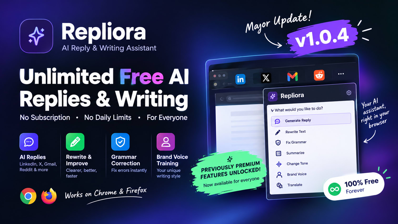 Repliora v1.0.4: Free AI Reply & Writing Assistant