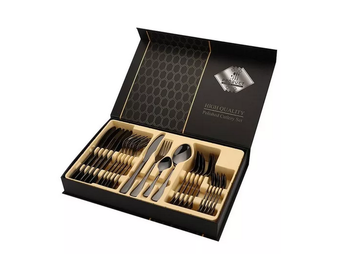  Juego De Cubiertos 24 Pieza Acero Inoxidable Color Negro HIGH QUALITY