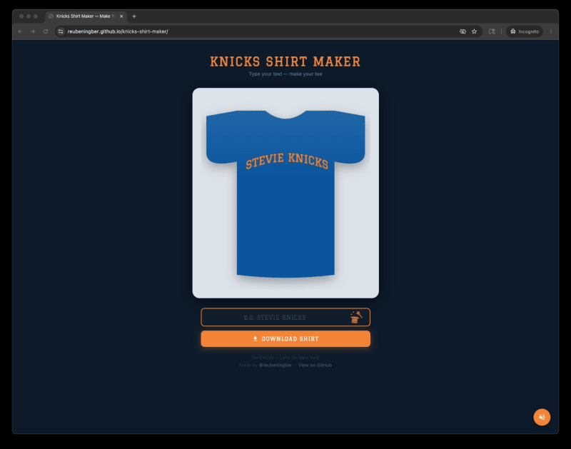 Knicks Shirt Maker: A One-Day Build