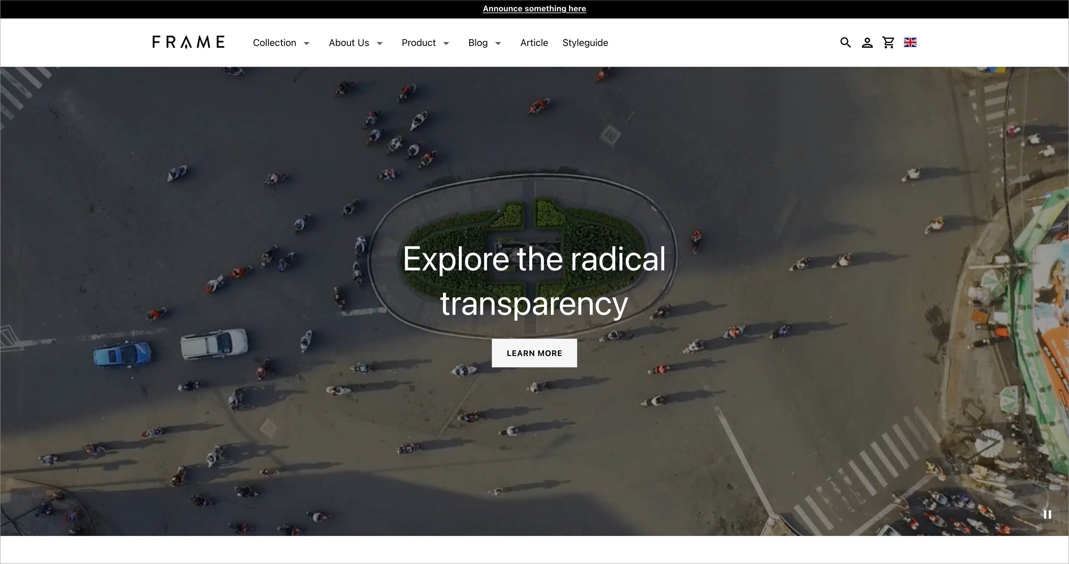 Desktop homepage of Frame v3