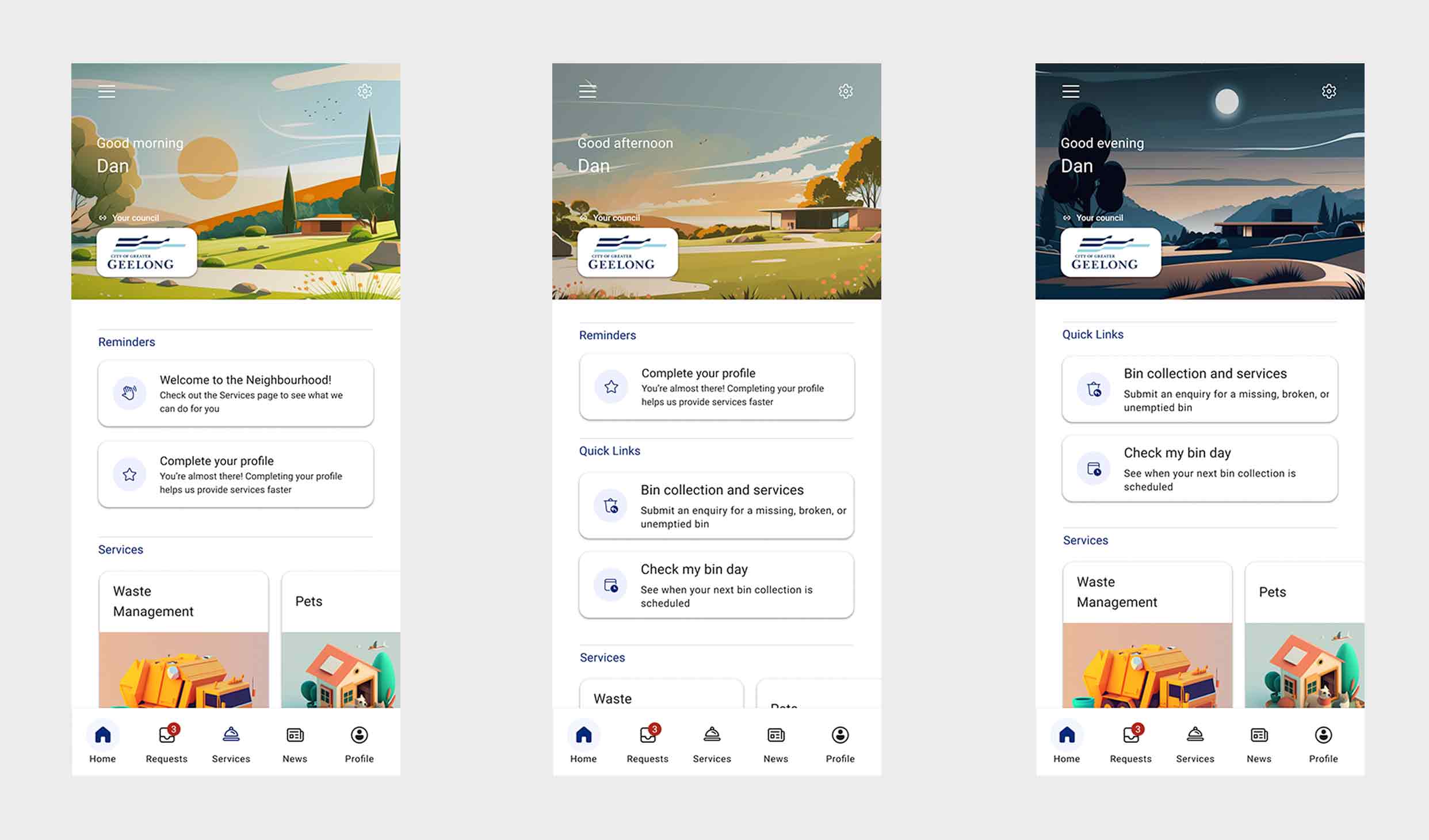 Homepage for Neighbourhood app