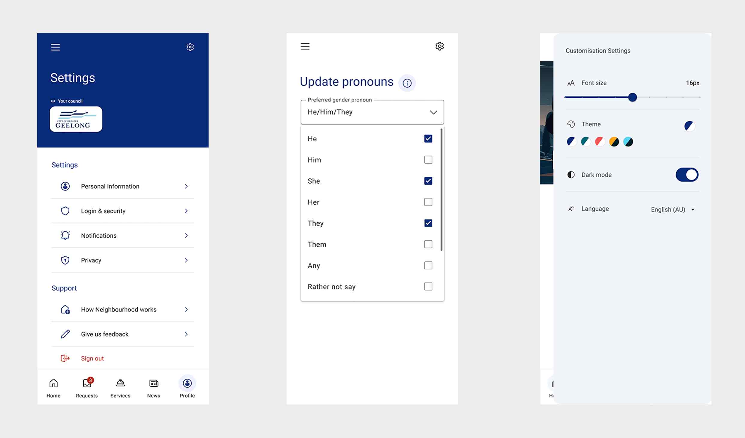 Profile settings for Neighbourhood app