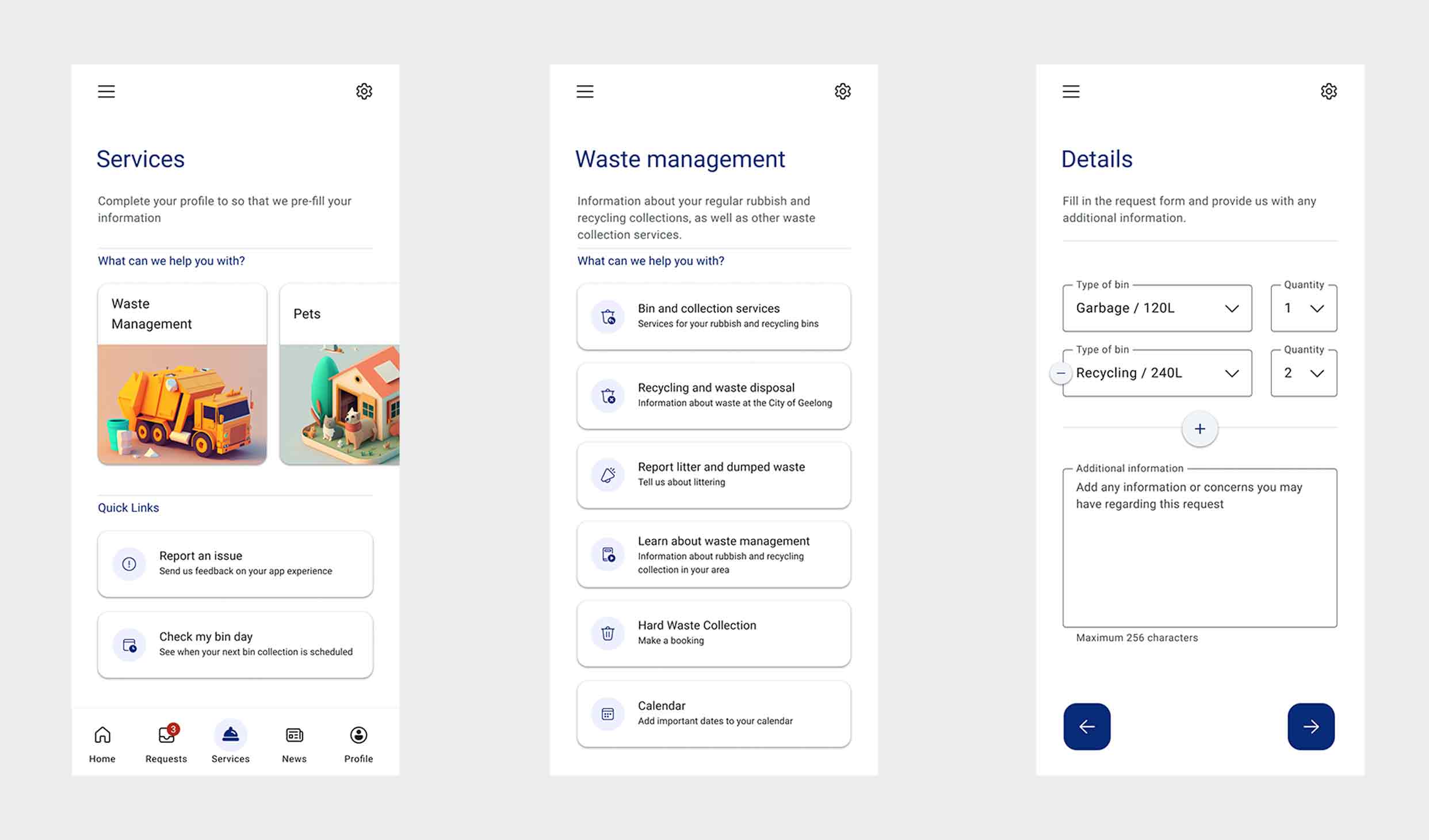 Services page for Neighbourhood app