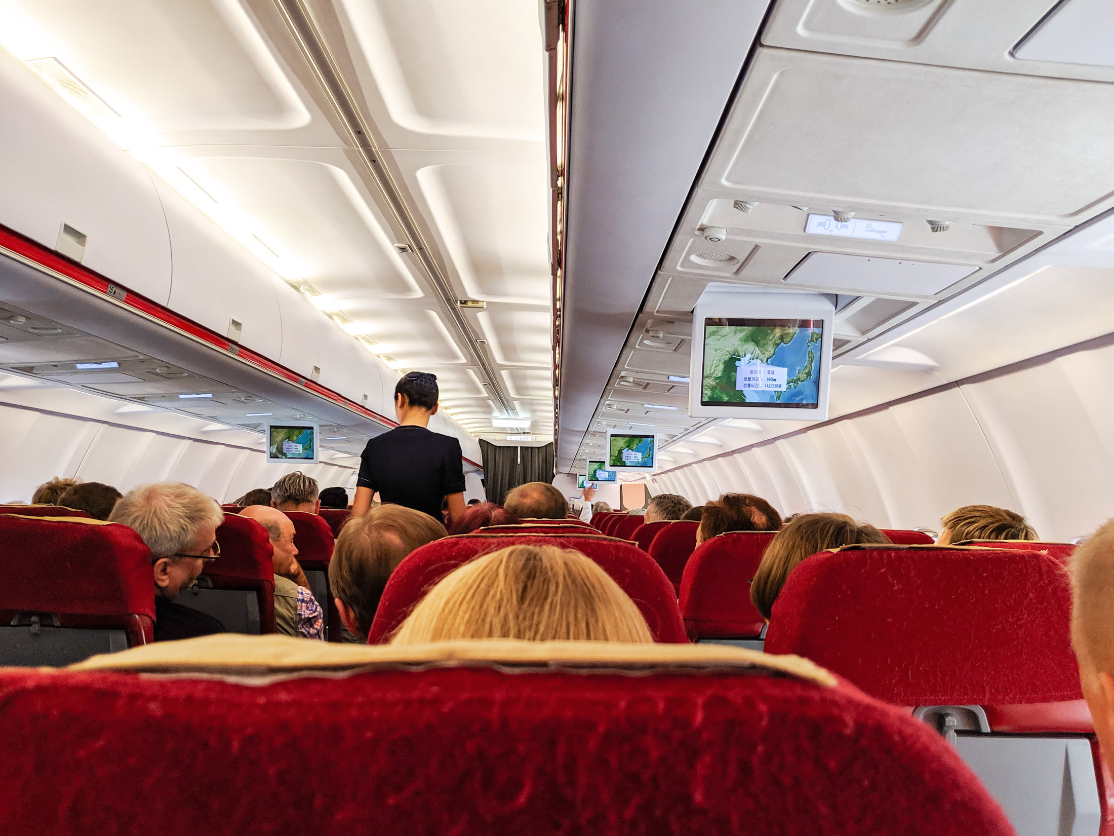 A view of a North Korean airline from the back of the plane.