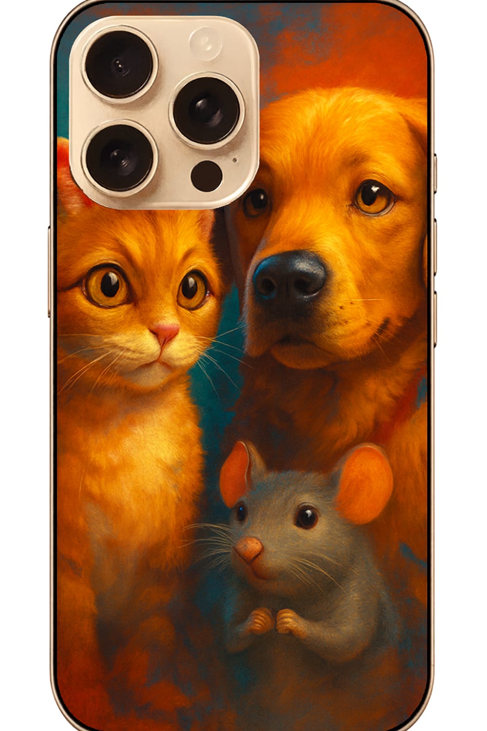 Apple iPhone 16 Pro - Kedi, Köpek ve Fare Temali Süper Kilif