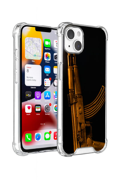 Apple iPhone 15 - Altin Renkli Ak 47 Tasarimli Shock Kilif