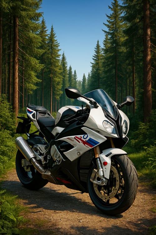 Siyah kılıf s1000rr beyaz motor arka planda ormanlık olsun