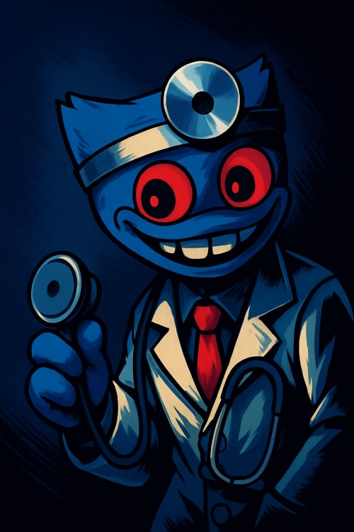 Poppy playtumedeki doctor temali lacivert bir kilif