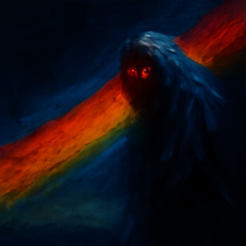 black theme with "YazilimciPaket" text diagonally placed from left to right in stylish colors, oil painting style, thick impasto brushstrokes, rich canvas texture, scary horror atmosphere, dark and eerie, resimde yazilimcipaket yazmıyor