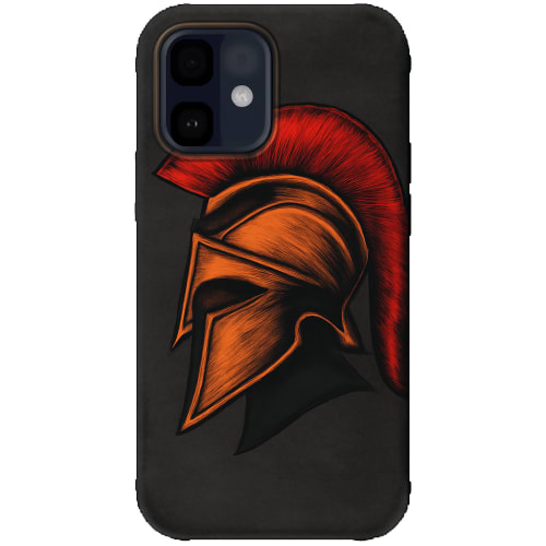 detailed side profile of a Spartan helmet motif in the center, premium suede texture, dark gray/charcoal tones, Premium süet dokulu, koyu gri/füme tonlarında bir yüzeye sahiptir.
 Tasarım ve Desen: Arka yüzeyin ortasında yan profilden detaylı bir Spa