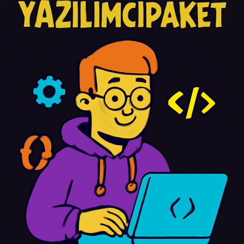 yazilimcipaket yazılı siyah üstüne bir resim