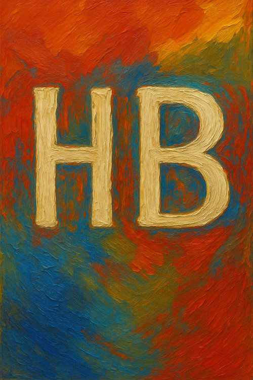 H-B initials in oil painting style, thick impasto brushstrokes, rich canvas texture, UV print quality, Sevgili Baş harfleri H-B
