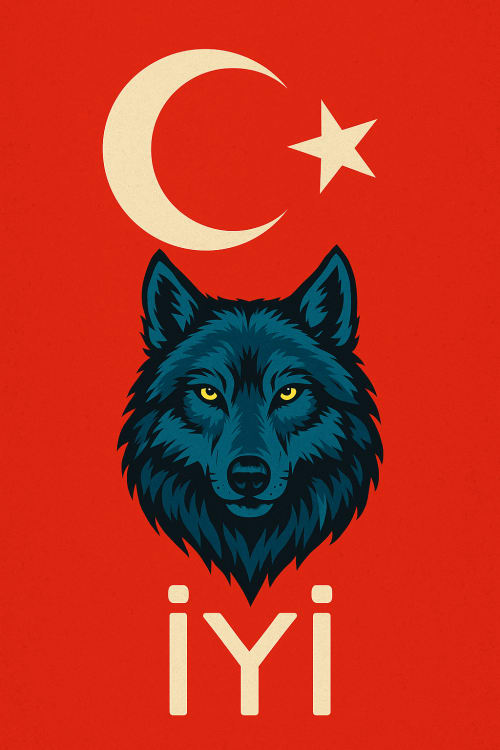 Türk bayrağı kurt resmi ve IYI yazısı