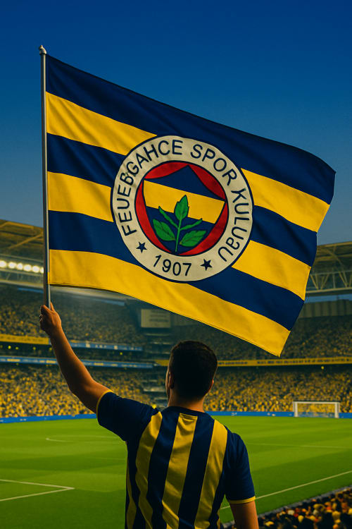 Fenerbahçe. Gerçekçi Fotoğraf: Yüksek çözünürlüklü, gerçek bir fotoğraf gibi net ve detaylı. Stadyum Manzarası: Kadıköy stadyumu arka planda, takımın ruhunu yansıtan bir görüntü. Mavi ve Sarı: Fenerbah e7e'nin renkleri olan mavi ve sar31 tonlar31.