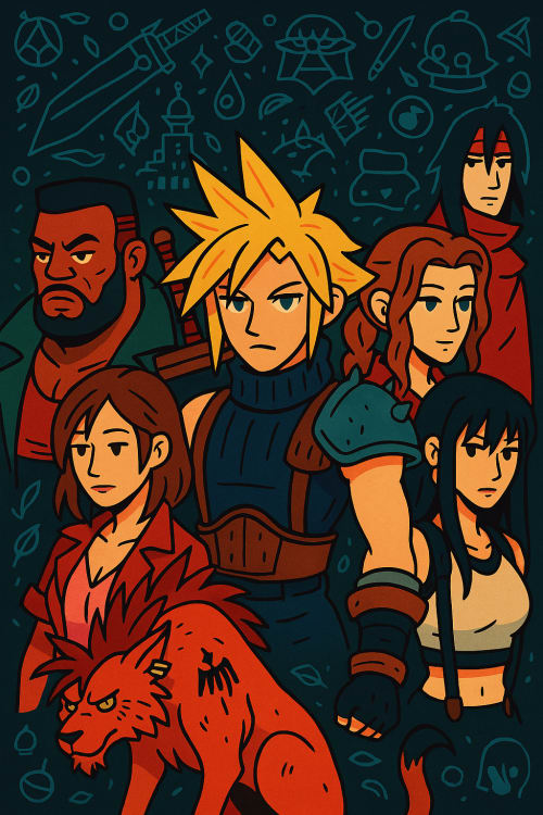 oil painting style, brush strokes visible, artistic feel, Cloud and other main characters together, impressive view of Midgar city with giant structures and neon lights, Ff7 temalı. Çizgi Film / İllüstrasyon: Renkli, stilize, çizgi film veya illüstra