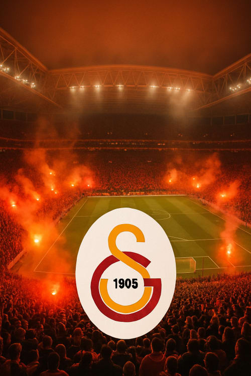 Bana galatasaray stat atmosferinin ve meşalelerin oldugu galatasaray logolu kapak tasarla. Gerçekçi Fotoğraf: Yüksek çözünürlüklü, gerçek bir fotoğraf gibi net ve detaylı. Stadyumun Genel Görünümü: Tüm stadyumun geniş açıdan görünümü, kalabalık ve co