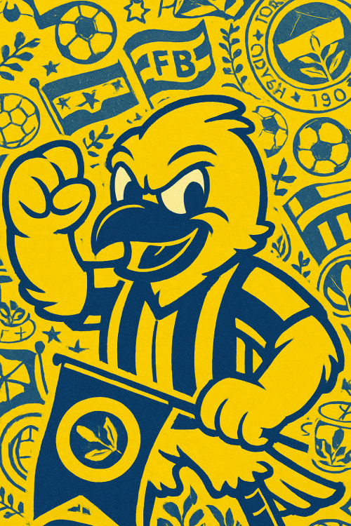 Türkiyenin en büyük spor kulübü olan Fenerbahçe'nin ruhunu yansıtan,sarı lacivert renklerden oluşan retro bir tasarım istiyorum. Çizgi Film / İllüstrasyon: Renkli, stilize, çizgi film veya illüstrasyon tarzında. Desenli Arka Plan: Fenerbahçe temalı d