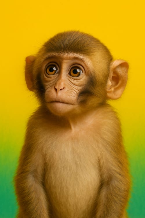 realistic smiling monkey portrait, natural brown and beige tones, high-resolution photo-like detail, UV print quality, Küçük tatlı bir maymun olsun arka planda hiçbir şey olmasın. Gerçekçi Fotoğraf: Yüksek çözünürlüklü, gerçek bir fotoğraf gibi net v