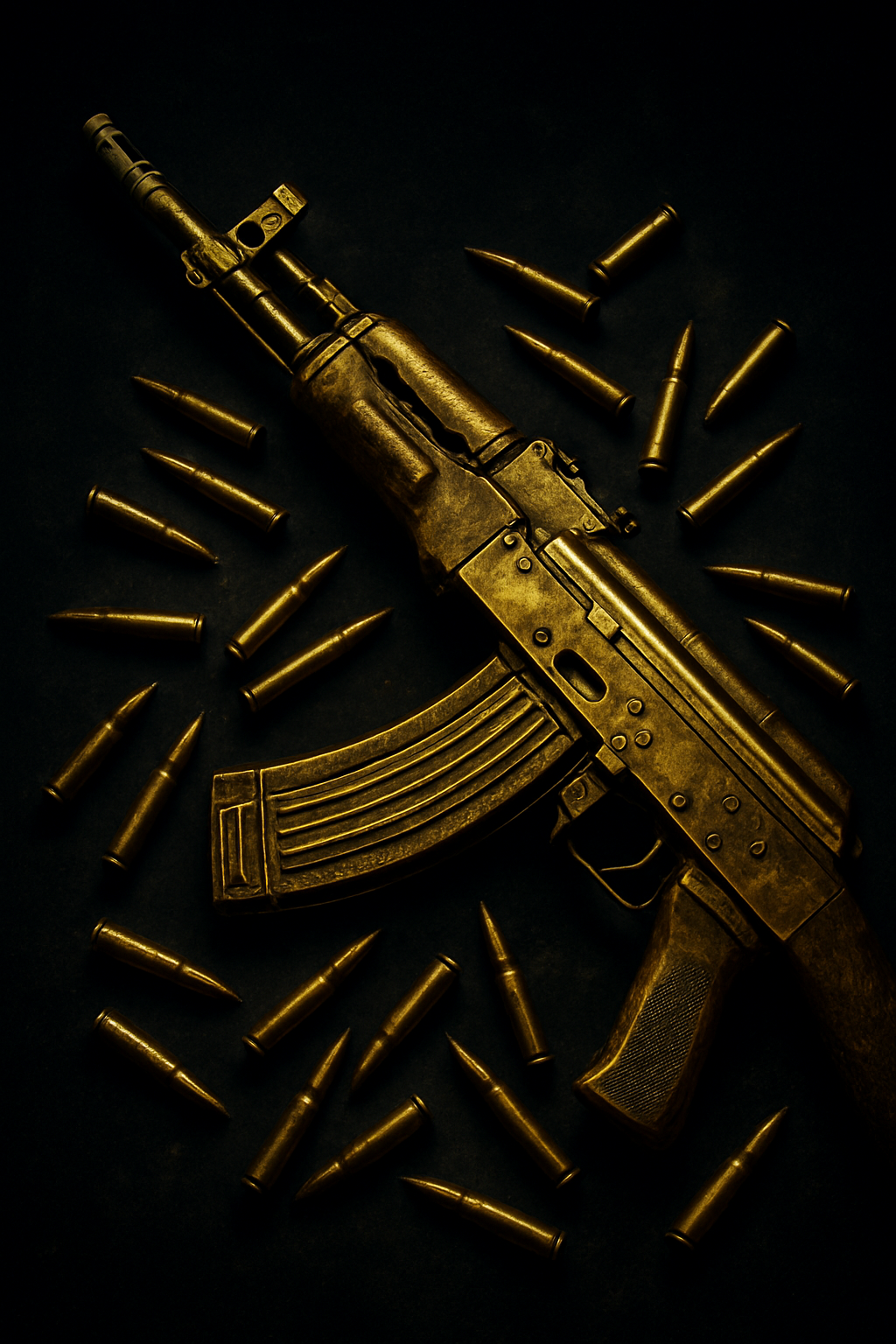 Ak 47 altın renginde yanında mermiler sacılsın