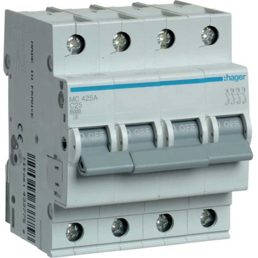Авт. вим. 4-п. C 25A (6kA) Hager (B) (Не постачається) (заміна 0291540)
