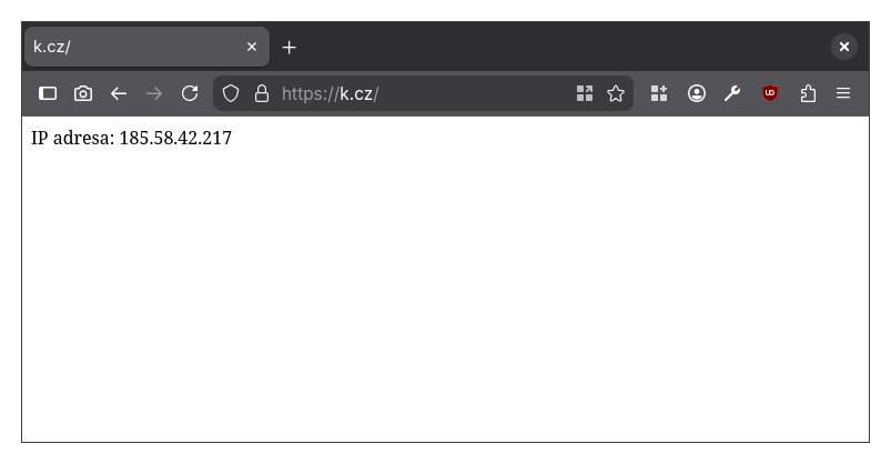 web k.cz je prázdná stránka s textem: "IP adresa:" a mojí ip adresou