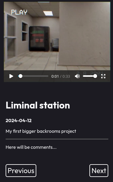Video with title, date, description and Previous/Next buttons
