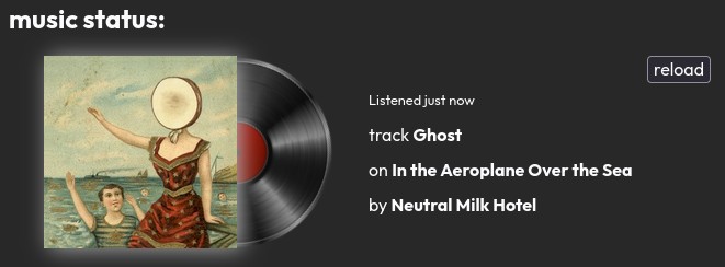 music status widget showing the song Ghost by Nwutral Milk Hotel