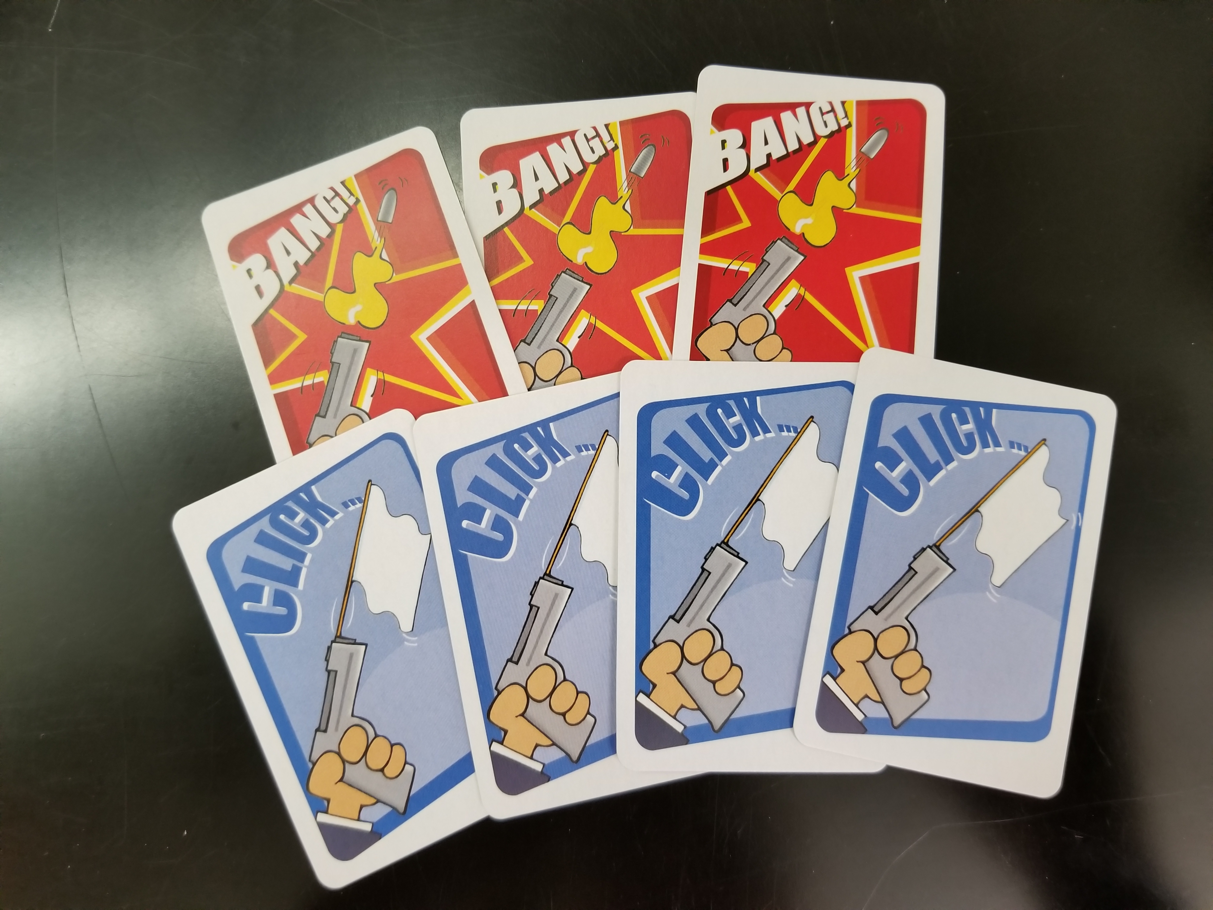 Bullet cards in Cash 'n Guns The bullet and click cards each player chooses from in Cash 'n Guns