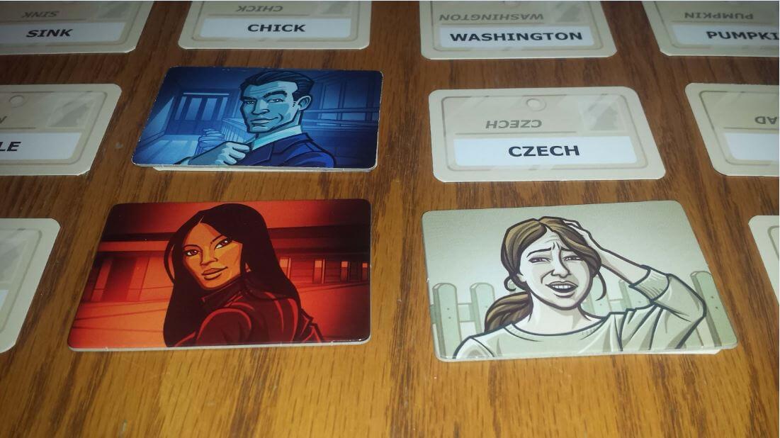 Codenames agent cards The coloured agent cards placed on guessed words