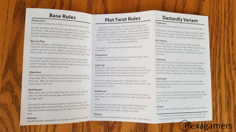 Danger The Game rules The rules card for Danger The Game