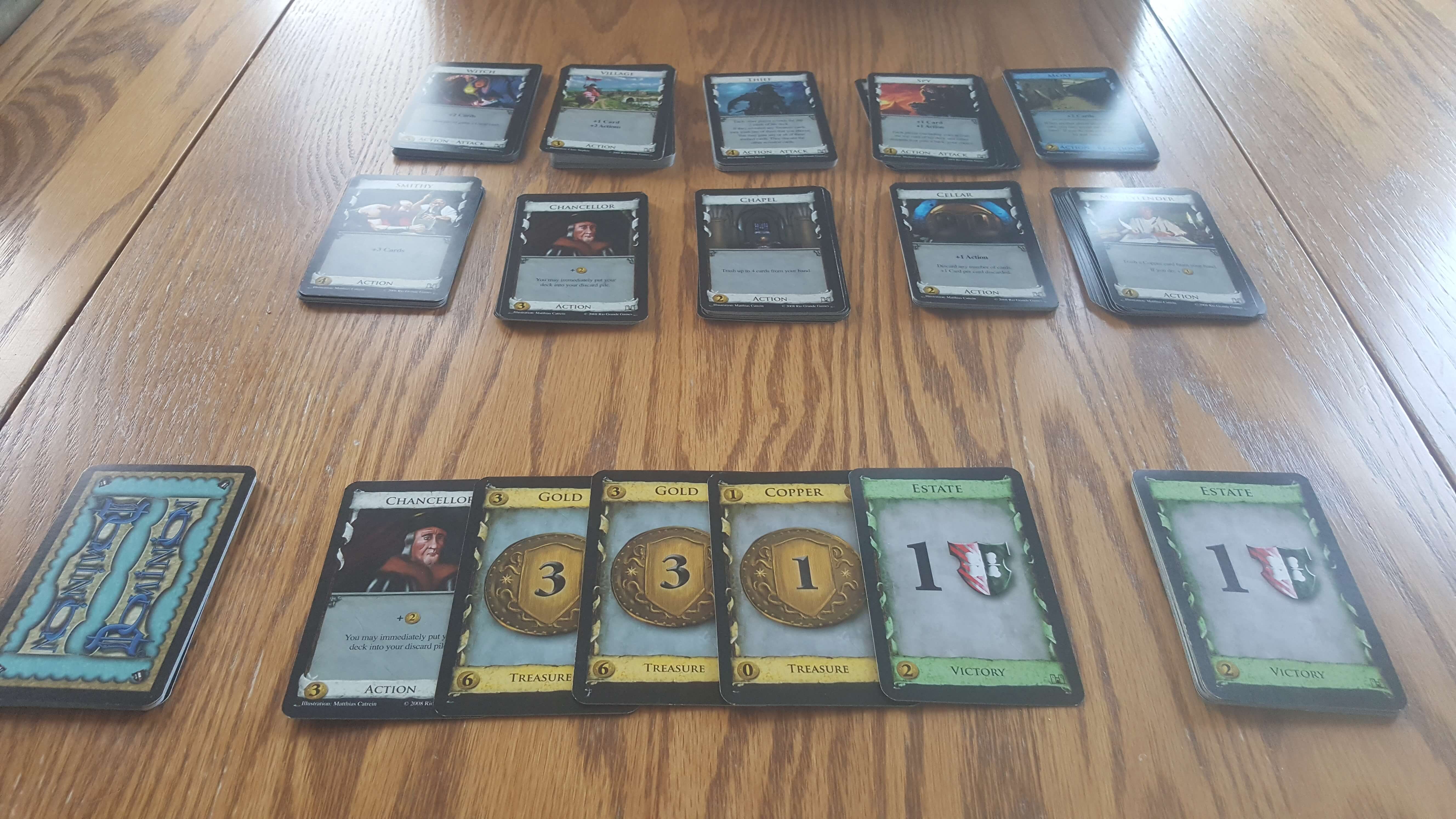 A Dominion game in play A Dominion game laid out with kingdom card stacks