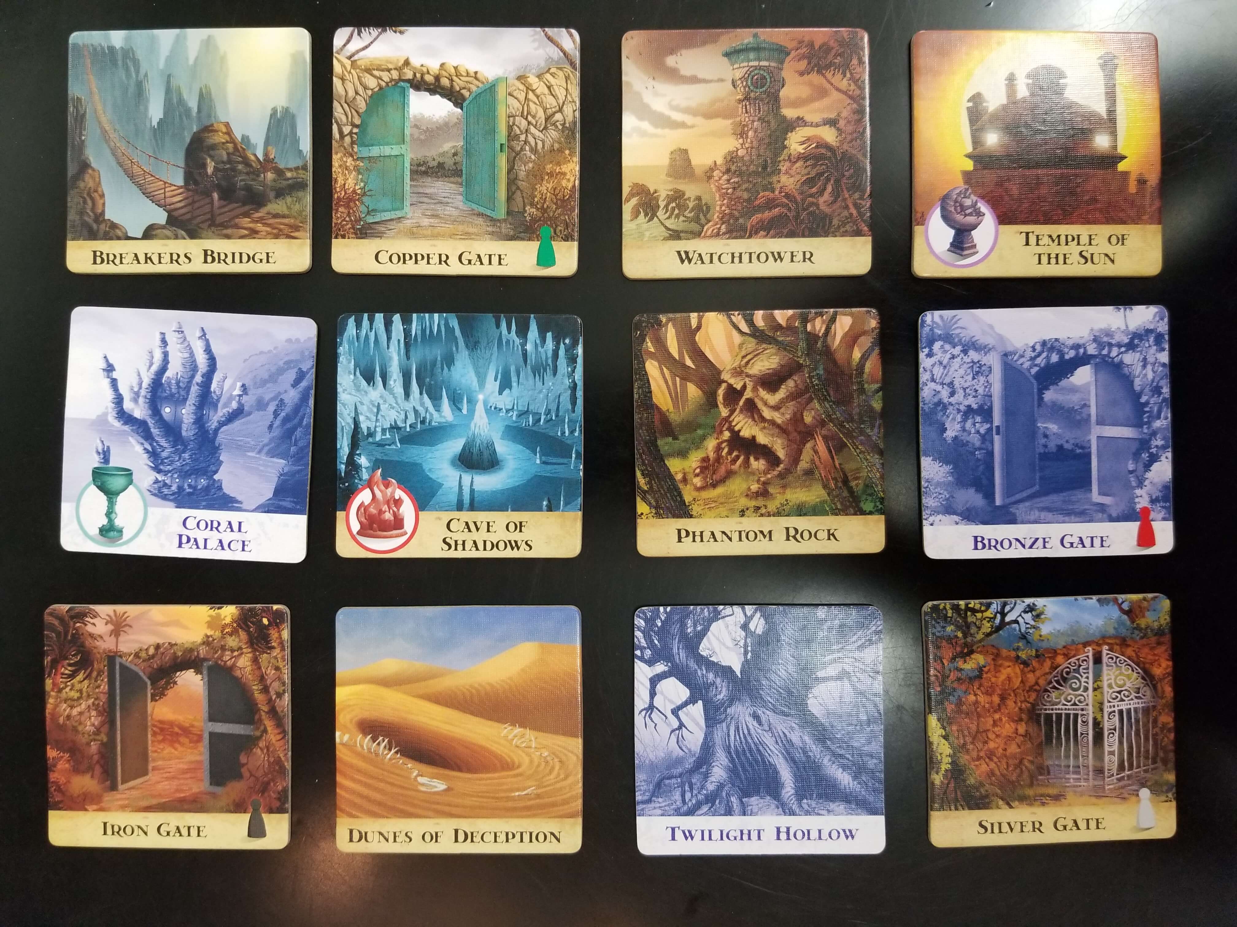 The Forbidden Island tiles laid out as the island