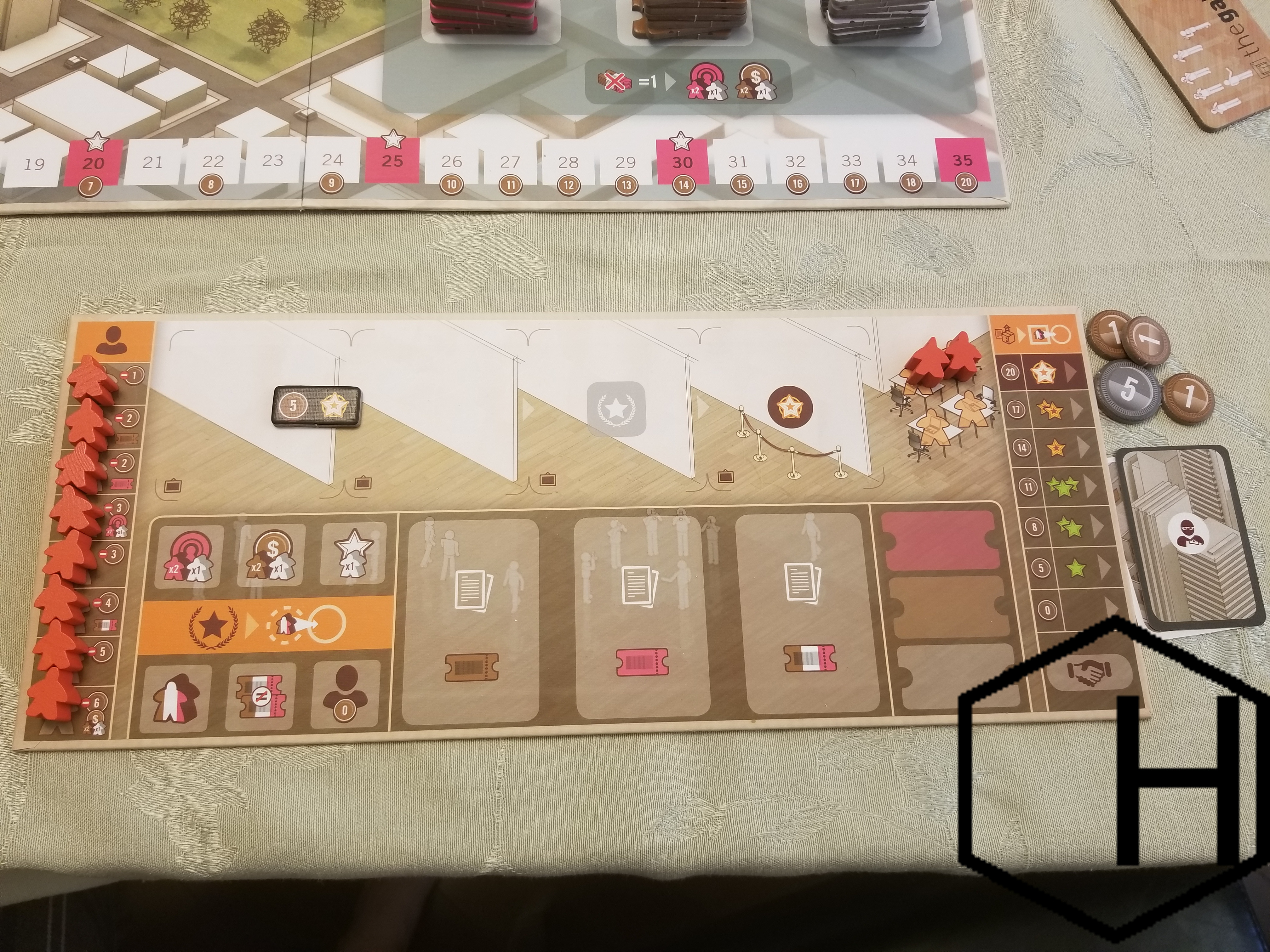 The Gallerist player board A player board in The Gallerist, where your assistants and resources live