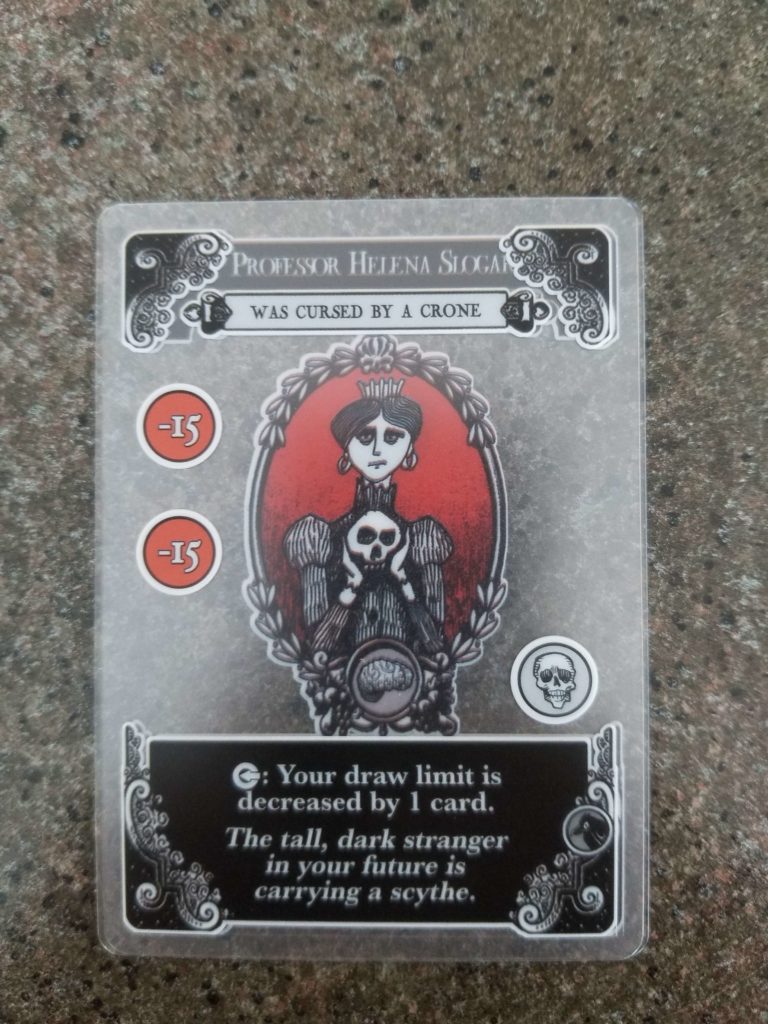 Stacked transparent Gloom cards Transparent Gloom cards stacked to show layered point values