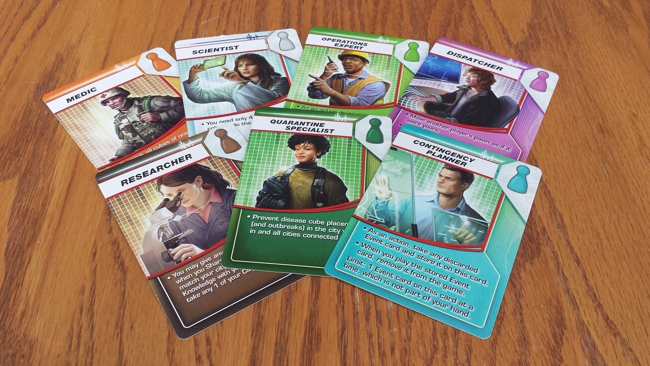 Pandemic role cards The role cards in Pandemic, each with a unique ability