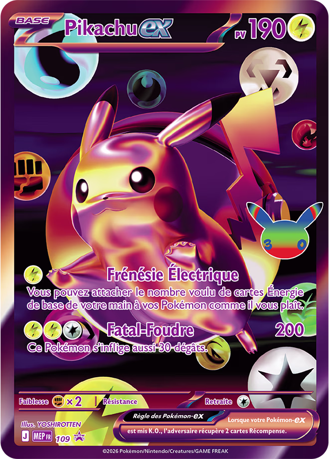 Pikachu Ex MEP 109 série 30 ans anniversaire